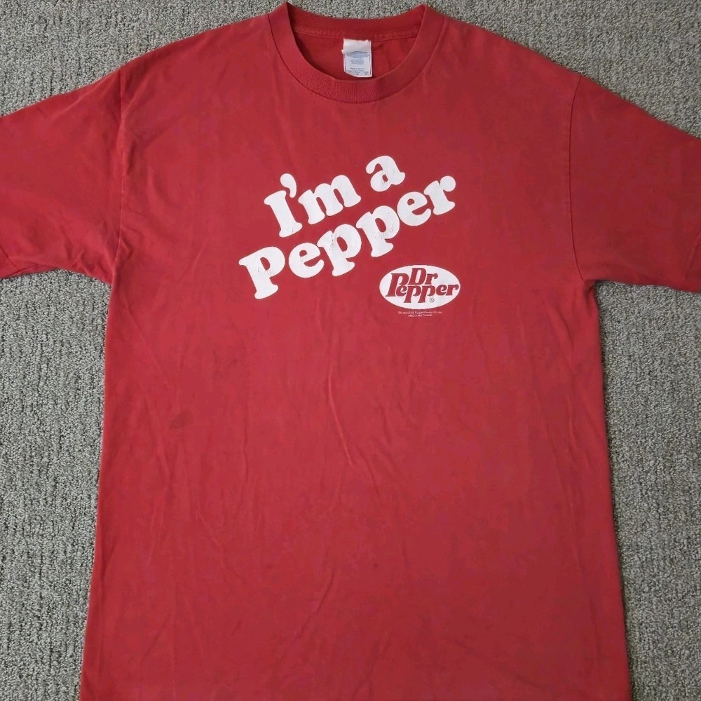 Vintage Dr Pepper I'm a Pepper T-Shirt Size Large Red Soda Drink Promo Y2K
